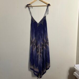 Boho Peacock Print Wide Leg Jumpsuit Purple Blue‎ One Size